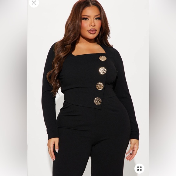 Brand New Elegant Black Long Sleeve Jumpsuit With Gold Buttons - Picture 2 of 3